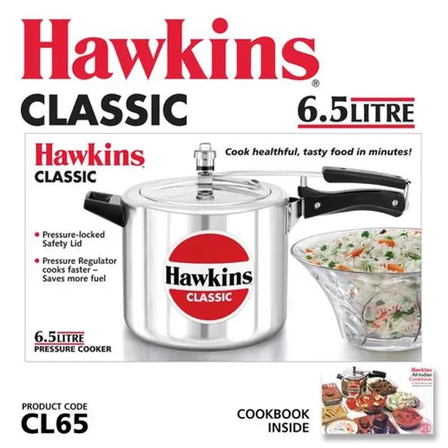 Hawkins Classic Aluminium Inner Lid Pressure Cooker - With Handle, Silver, CL65, 6.5 l-3.webp